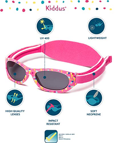 Kiddus Gafas de sol Baby para bebés, NIÑOS Y NIÑAS, desde 0 meses a 2 años, 100% protección UV, MUY CÓMODAS gracias a la SUAVE banda ajustable, el regalo ideal para recién nacidos.