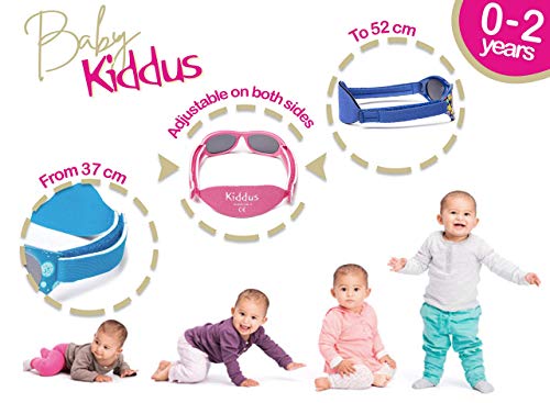 Kiddus Gafas de sol Baby para bebés, NIÑOS Y NIÑAS, desde 0 meses a 2 años, 100% protección UV, MUY CÓMODAS gracias a la SUAVE banda ajustable, el regalo ideal para recién nacidos.