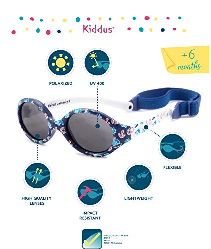 Kiddus Gafas de sol POLARIZADAS bebe para niños y niñas a partir de 6 meses. SUPER FLEXIBLES. Protección solar UV400. Seguras, confortables, muy resistentes. Con ESTUCHE protector. Baby Comfort