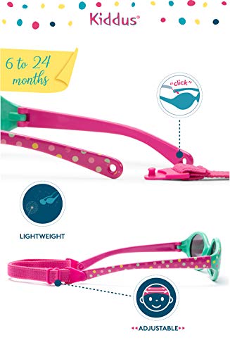 Kiddus Gafas de sol POLARIZADAS bebe para niños y niñas a partir de 6 meses. SUPER FLEXIBLES. Protección solar UV400. Seguras, confortables, muy resistentes. Con ESTUCHE protector. Baby Comfort