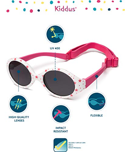 Kiddus Gafas de sol POLARIZADAS bebe para niños y niñas a partir de 6 meses. SUPER FLEXIBLES. Protección solar UV400. Seguras, confortables, muy resistentes. Con ESTUCHE protector. Baby Comfort