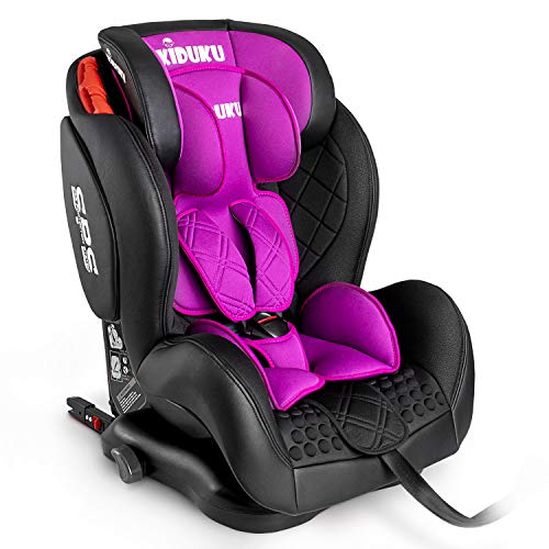 KIDUKU® Silla de Coche con ISOFIX | Cuero Ecológico | Grupos 1/2/3 | 9 kg – 36 kg, aprox. desde 1 a 12 años | Crece con el Niño | Inclinable | Homologada por Normativa ECE R44/04 (Púrpura)