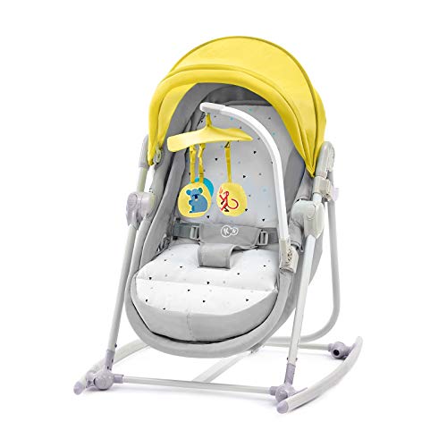 Kinderkraft Columpio Bebé 5 en 1 UNIMO, Balancín, Silla, Cuna, Capota, Amarillo