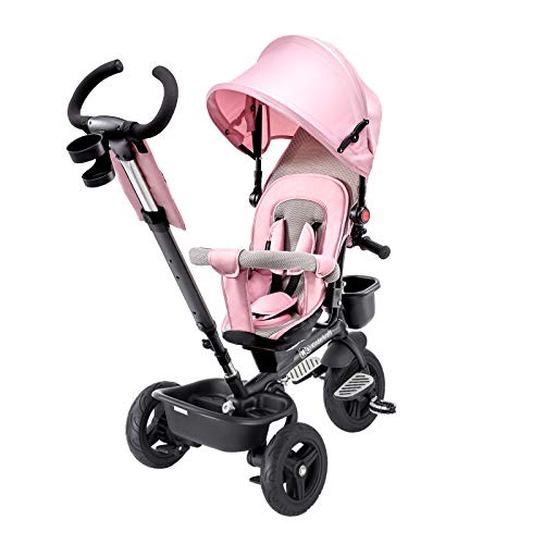 Kinderkraft Triciclo Plegable AVEO, Asiento Giratorio, Hasta 5 Años, Rosa