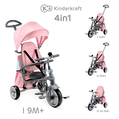 Kinderkraft Triciclos Bebés JAZZ, 4 en 1, Evolutivo, Plegable, Móvil, Rosa