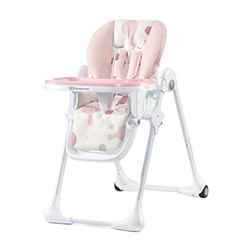 Kinderkraft Trona Bebé Ajustable Yummy, Segura, Bandeja, hasta 3 los Años, Gris, Rosa