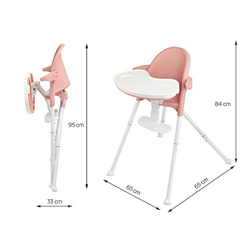 Kinderkraft Trona Bebé PINI, Silla Alta, Ergonómica, Ajustable, Segura, Rosa