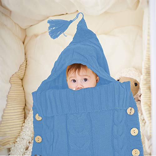 KiraKira Manta para recién Nacidos,Saco de Dormir de Punto Felpa, Saco de Dormir para bebés, Sacos de Dormir para niños de 0 a 12 Meses, Saco de Dormir para Cochecito (Blue)