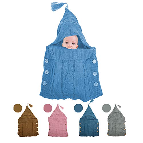 KiraKira Manta para recién Nacidos,Saco de Dormir de Punto Felpa, Saco de Dormir para bebés, Sacos de Dormir para niños de 0 a 12 Meses, Saco de Dormir para Cochecito (Blue)