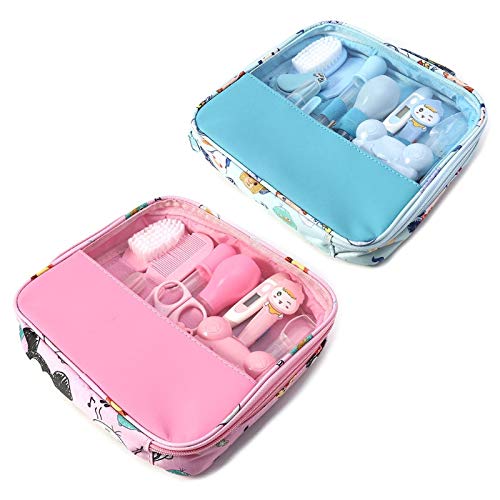 Kit de cuidado de bebé Moonvvin 13pcs / set Conjunto de aseo para recién nacidos Accesorios esenciales para el cuidado de la salud para viajes en el hogar Uso con bolsa de transporte (azul)