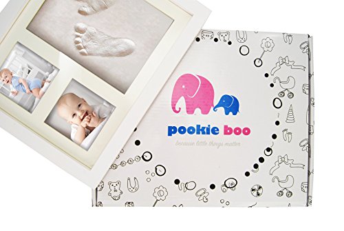 Kit de Marco para Huella de Pie y Manos del Bebe - 100% NO TÓXICO - Marco de Madera, Vidrio Acrílico y Espacio para 2 Fotos del Bebé - Regalos Originales para Bebes Recien Nacidos, Mamás y Papás