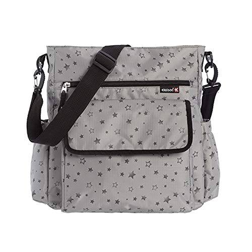 Kiwisac City Silver Stars Bolso para Carro de Bebé Universal con Diseño Original de Estrellas en color Gris Bolso Organizador, Bandolera Ajustable y Cintas de Sujeción 36x12x34 cm