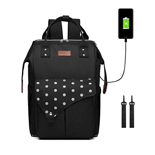 Kono Mochila Pañales Maternal Bolso Carro Bebé Mochila Carrito Bebe Impermeable y Puerto de Carga USB (Negro)