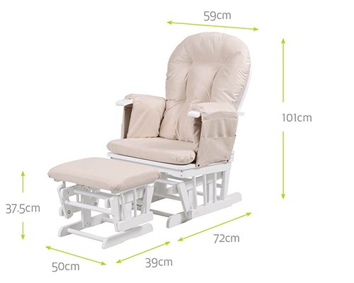 Kub Haywood Glider de lactancia reclinable y escabel (Blanco)