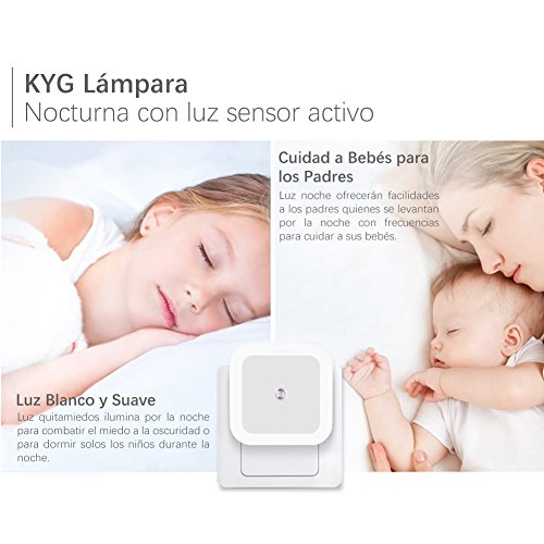 KYG Lámpara Nocturna con Sensor de Luz Activo Luz Quitamiedos para Niños de Bajo Consumo Luz de Noche Ideal para Dormitorio Pasillo Baño Habitación de Bebé Cocina Garaje Set de 4 Lámparas