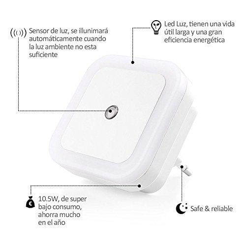 KYG Lámpara Nocturna con Sensor de Luz Activo Luz Quitamiedos para Niños de Bajo Consumo Luz de Noche Ideal para Dormitorio Pasillo Baño Habitación de Bebé Cocina Garaje Set de 4 Lámparas