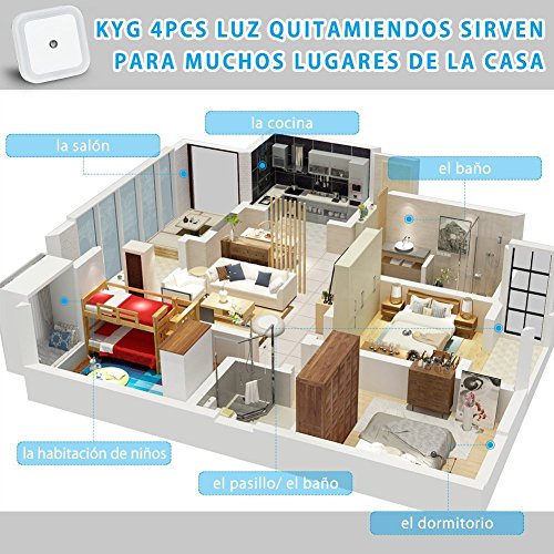 KYG Lámpara Nocturna con Sensor de Luz Activo Luz Quitamiedos para Niños de Bajo Consumo Luz de Noche Ideal para Dormitorio Pasillo Baño Habitación de Bebé Cocina Garaje Set de 4 Lámparas