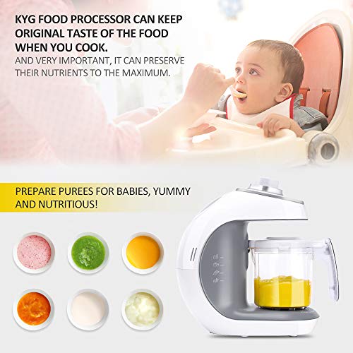 KYG Robot de Cocina al Vapor Procesador de Alimentos para Bebés 5 en 1 Máquina para Hacer Puré Smoothie Sopa y Zumo para Bebés, 430w, Color Blanco y Gris