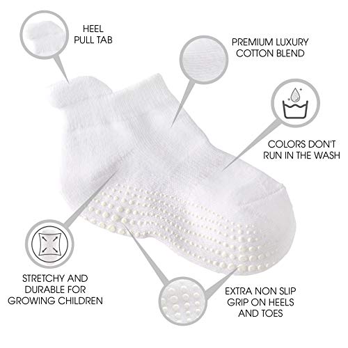 LA Active Tobillera Calcetines Antideslizantes - 6 Pares - para Bebé Niños Niñas Infantil Recién Nacido (Blanco, 12-36 Meses)