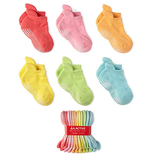 LA Active Tobillera Calcetines Antideslizantes - 6 Pares - para Bebé Niños Niñas Infantil Recién Nacido (Colores Brillantes, 12-36 Meses)