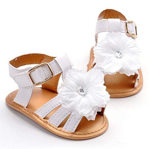 Lacofia Sandalias de Verano para bebé niñas Zapatos de Vestir de Flores de Infantiles para bebé Blanco 3-6 Meses