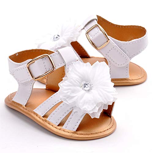 Lacofia Sandalias de Verano para bebé niñas Zapatos de Vestir de Flores de Infantiles para bebé Blanco 3-6 Meses