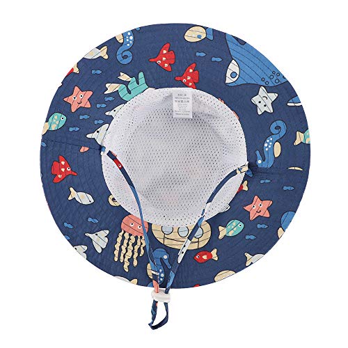 LACOFIA Sombrero de Sol bebé Gorro Verano para niños Sombrero Playa de ala Ancha UPF 50+ Proteccion solarpara niños con Correa Ajustable para la Barbilla Azul Marino 4-6 Anni