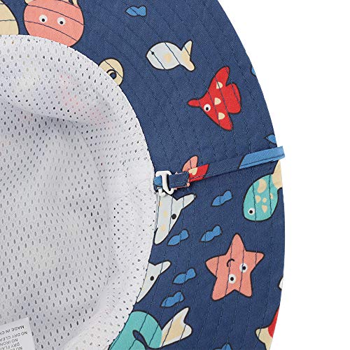 LACOFIA Sombrero de Sol bebé Gorro Verano para niños Sombrero Playa de ala Ancha UPF 50+ Proteccion solarpara niños con Correa Ajustable para la Barbilla Azul Marino 4-6 Anni