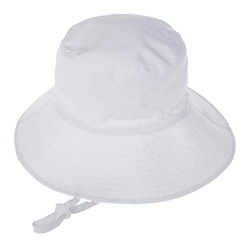 LACOFIA Sombrero de Sol para bebé niño UPF 50+ Ajustable Gorro Verano de Pescador para niños ala Ancha para Exteriores/natación/Playa/Piscina Blanco 3-7 años