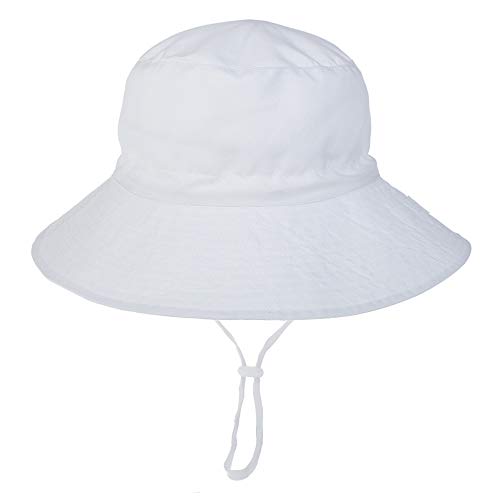 LACOFIA Sombrero de Sol para bebé niño UPF 50+ Ajustable Gorro Verano de Pescador para niños ala Ancha para Exteriores/natación/Playa/Piscina Blanco 3-7 años