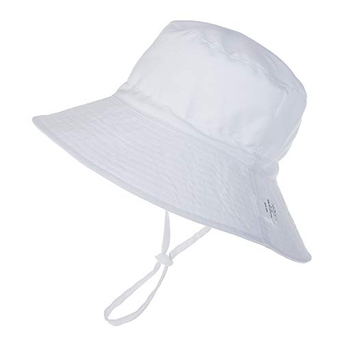 LACOFIA Sombrero de Sol para bebé niño UPF 50+ Ajustable Gorro Verano de Pescador para niños ala Ancha para Exteriores/natación/Playa/Piscina Blanco 3-7 años