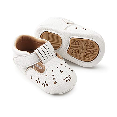 LACOFIA Zapatillas Antideslizantes para bebé niña Zapato Primeros Pasos de Cuero Suave de PU para bebé Blanco 3-6 Meses