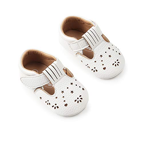 LACOFIA Zapatillas Antideslizantes para bebé niña Zapato Primeros Pasos de Cuero Suave de PU para bebé Blanco 3-6 Meses