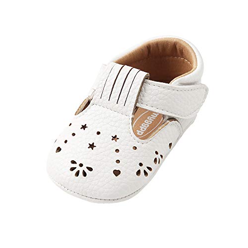 LACOFIA Zapatillas Antideslizantes para bebé niña Zapato Primeros Pasos de Cuero Suave de PU para bebé Blanco 3-6 Meses