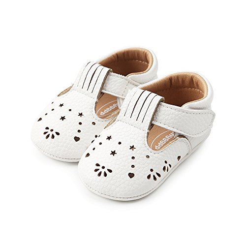 LACOFIA Zapatillas Antideslizantes para bebé niña Zapato Primeros Pasos de Cuero Suave de PU para bebé Blanco 3-6 Meses