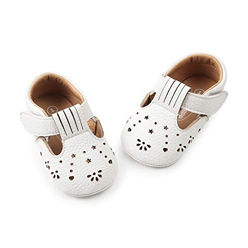 LACOFIA Zapatillas Antideslizantes para bebé niña Zapato Primeros Pasos de Cuero Suave de PU para bebé Blanco 3-6 Meses