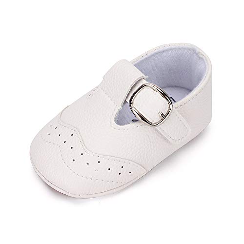 LACOFIA Zapatillas Antideslizantes para bebé niño Zapato Primeros Pasos de Cuero Suave de PU para bebé Blanco 6-12 Meses