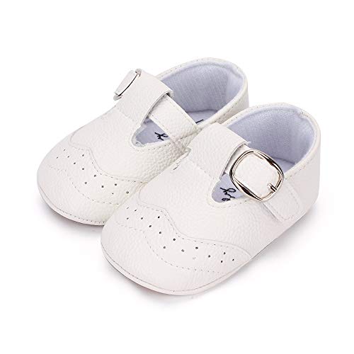 LACOFIA Zapatillas Antideslizantes para bebé niño Zapato Primeros Pasos de Cuero Suave de PU para bebé Blanco 6-12 Meses