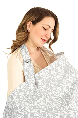 Lactancia Materna, * 100% algodón * deshuesada Enfermería cubierta * transpirable y ligero * Diseño elegante y discreto * Bolsa de almacenamiento incl, color gris \ blanco Damasco