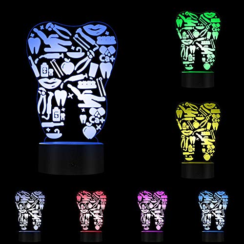 Lámpara de ilusión LED 3D luz nocturna Clínica dental Calcomanía óptica Dentista Sign Logo Estomatología Calcomanía de dientes Mesa de oficina SJDBF