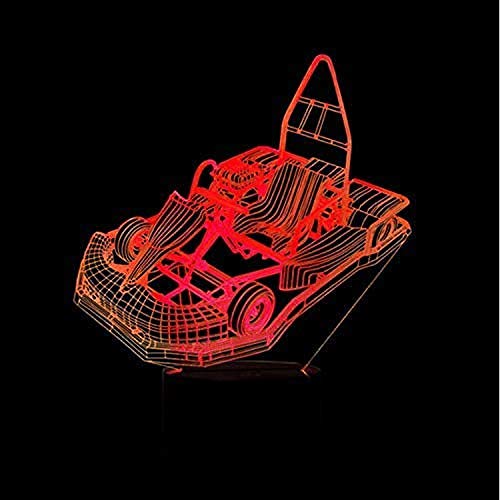 Lámpara de ilusión óptica Led 3D Go-Kart Modelado Luces nocturnas Niños Botón táctil Iluminación Decoración creativa para el hogar 7 colores que cambian Karting Lámpara de mesa para coche