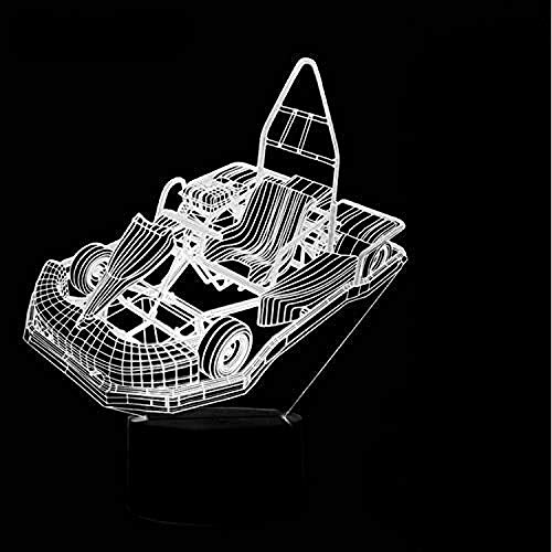 Lámpara de ilusión óptica Led 3D Go-Kart Modelado Luces nocturnas Niños Botón táctil Iluminación Decoración creativa para el hogar 7 colores que cambian Karting Lámpara de mesa para coche