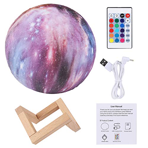 Lámpara de la luna 3D, ALED LIGHT 16 Colores RGB Luz de la Luna del Espacio 15 cm de Diámetro Universo Lunar Cielo Estrellado Lámpara de luz Nocturna con Control Remoto Luz de Humor para Decoración