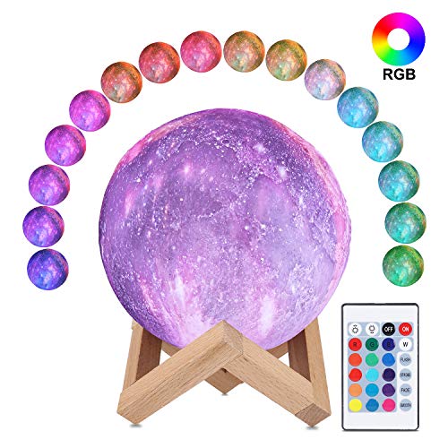 Lámpara de la luna 3D, ALED LIGHT 16 Colores RGB Luz de la Luna del Espacio 15 cm de Diámetro Universo Lunar Cielo Estrellado Lámpara de luz Nocturna con Control Remoto Luz de Humor para Decoración