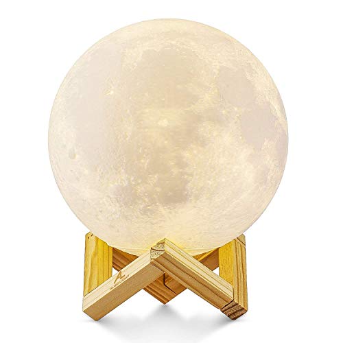 Lámpara de luna en 3D, ALED LIGHT Luna con 15 cm de Diámetro Conexión USB Con 3 Colores a Elegir Luz de Ambiente Perfecta para Dormitorio Salón Café Bar