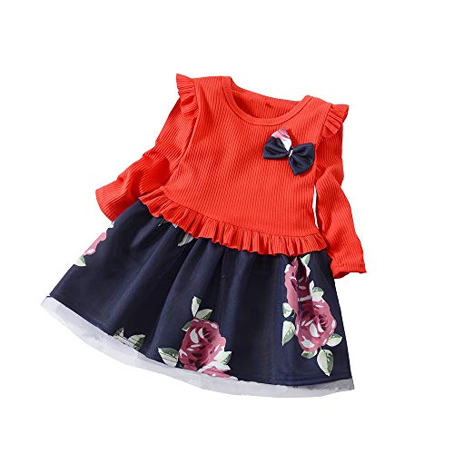 LANSKIRT Ropa de Recién Nacido Infantil bebé niñas Vestido Estampado de Flores del Arco Princesa Vestido de Manga Larga Otoño e Invierno Jumpsuit (1_Amarillo, 6-12 Mes)