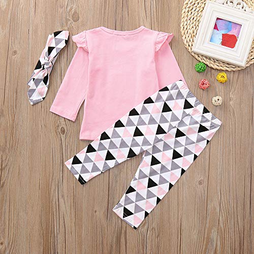 LANSKIRT Ropa para Recién Nacido Infantil bebé niñas Conjunto de Ropa de Trajes De Manga Larga Volantes Letras Impresas Tops + Pantalones + Banda de Pelo Invierno 3PCS