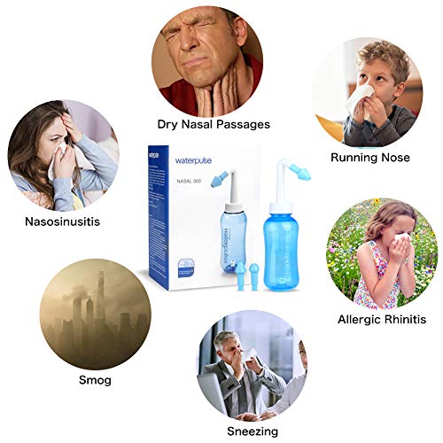 Lavado nasal, 300ml Hydro Nasal Wash Cleaner,sistema de irrigación de los senos nasales con 30 paquetes de sal, botella de lavado nasal para las alergias y los senos nasales,para adultos y niños (30)