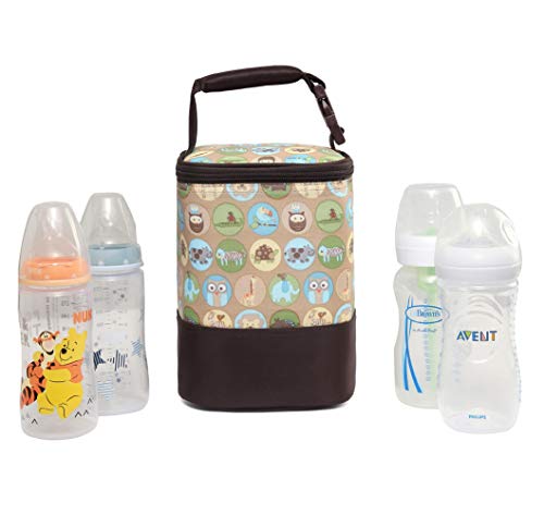 LCY - Bolsa térmica para bebés con correa para colgar (4 botellas) Animals Print