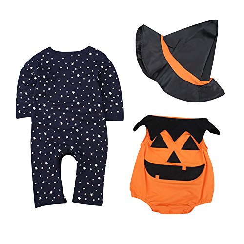 Le SSara Bebé invierno calabaza Halloween mameluco recién mono Traje Trajes 3 piezas (0-6 Meses, Naranja)